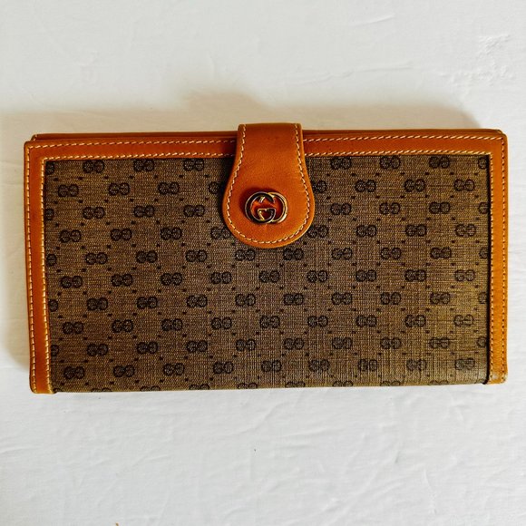 AUTH GUCCI MICRO GG LEATHER AND CANVAS LONG WALLET MADE IN ITALY 035.922.0294 - Picture 1 of 15